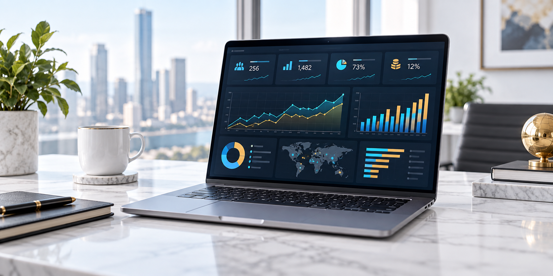 Dashboard gerencial com gráficos e indicadores